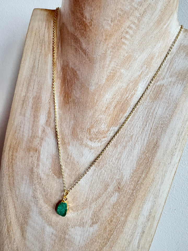 Dainty Green Druzy Stone Necklace
