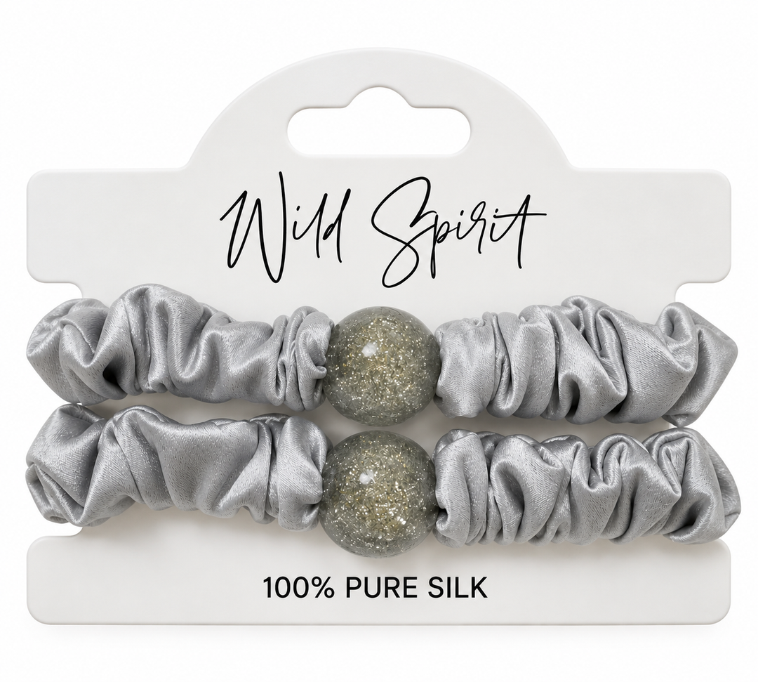 Pure Silk Hair Bobbles - Silver Slim