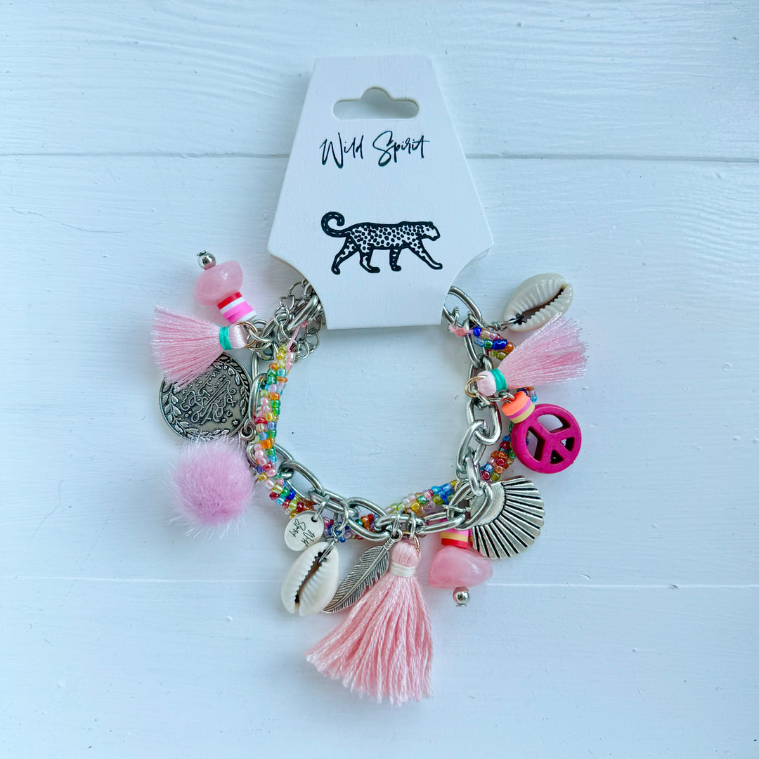 Pink Peace Charm Bracelet