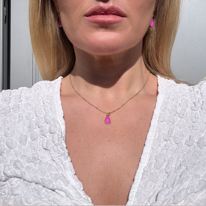 Dainty Pink Druzy Necklace