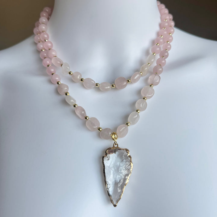 Rose Quartz Layered Charm Necklace