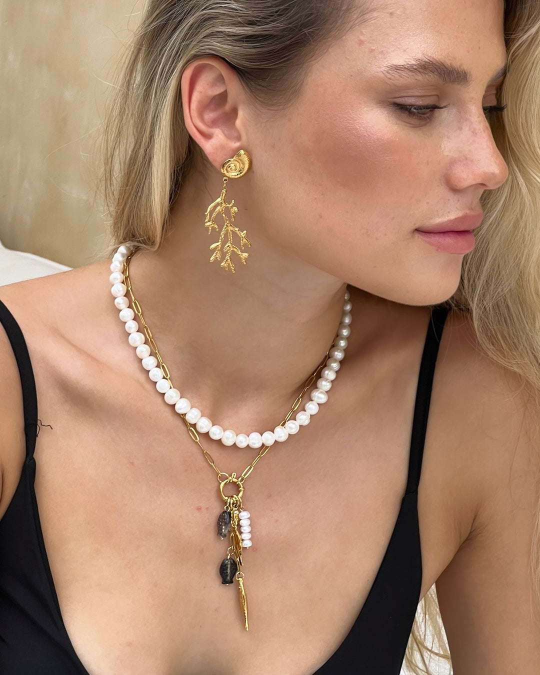 Coral Reef Gold Waterproof Earrings