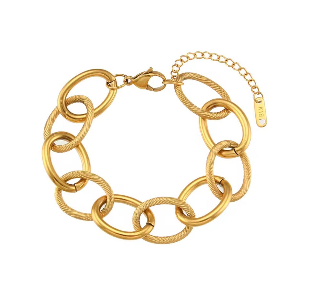 a gold chain bracelet with a clasp