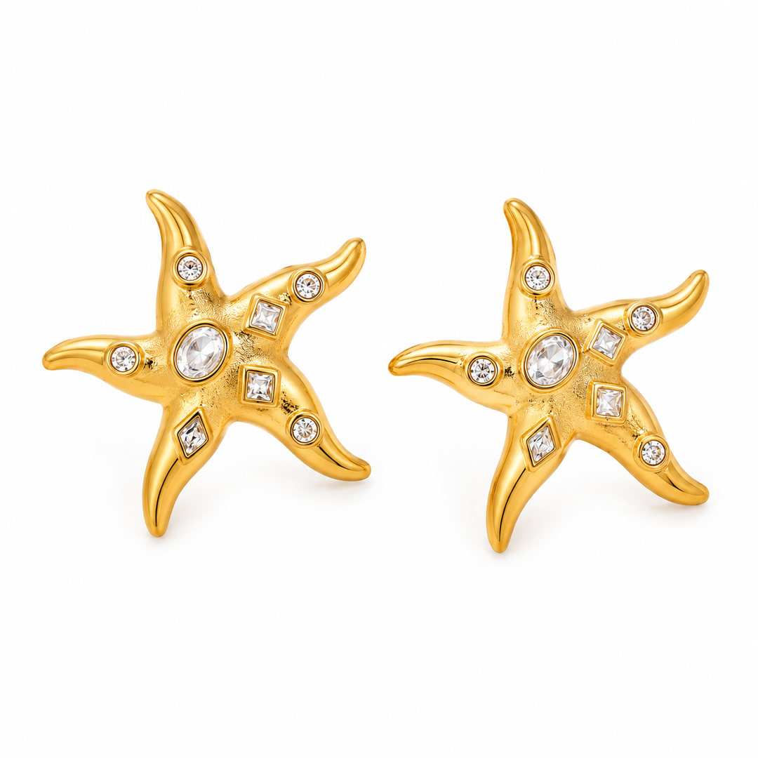 Gold Starfish Bling Earrings