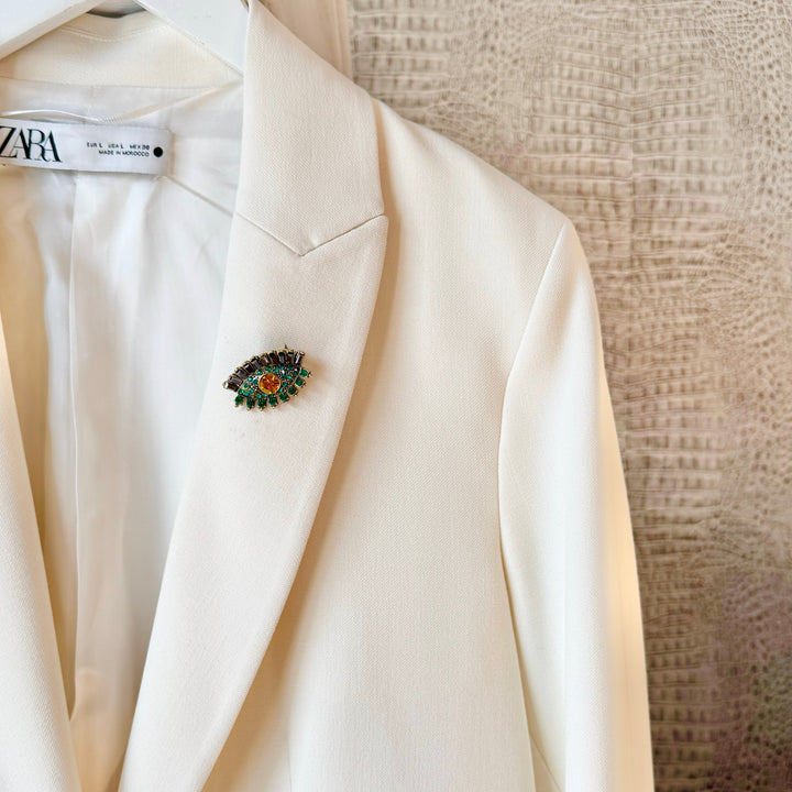 Evil Eye Crystal Brooch Pin - Green