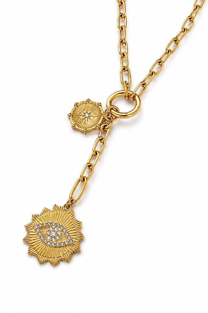 Gold Evil Eye Chunky Charm Necklace