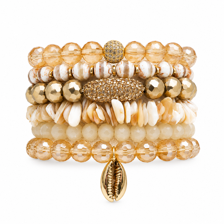 Cove Cream Shell & Natural Stone Bracelet Stack