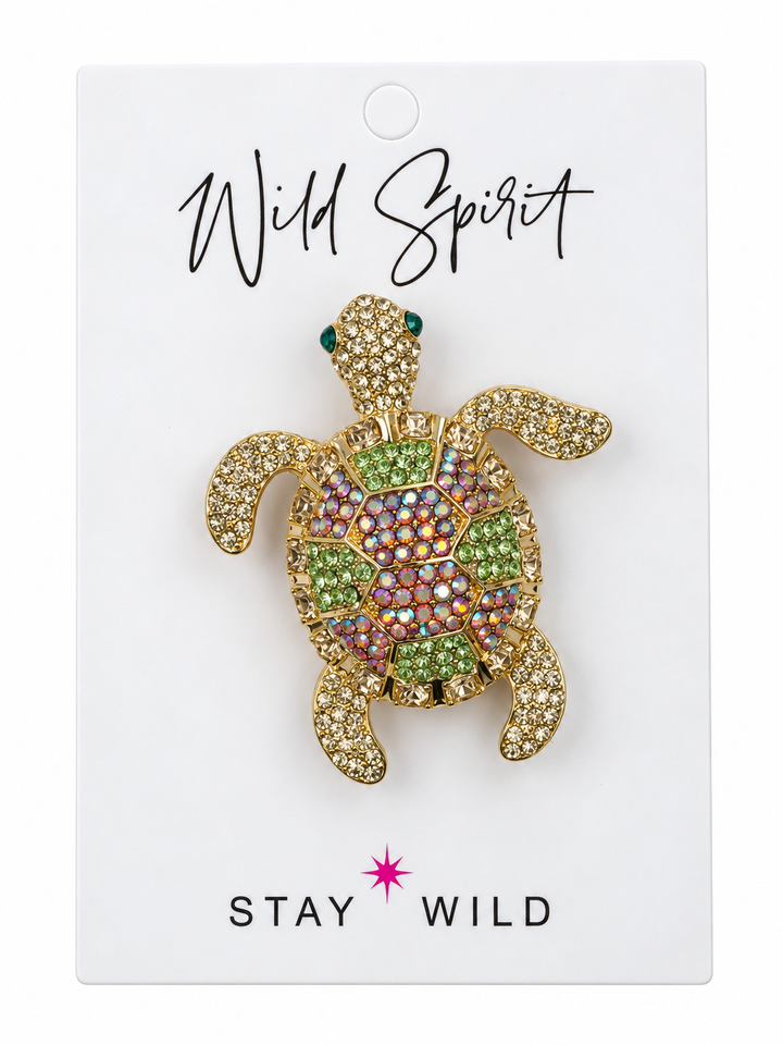 Lime Turtle Crystal Brooch
