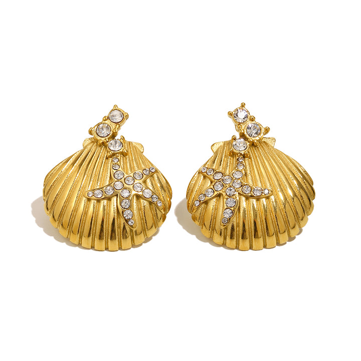 Gold Bling Starfish Shell Earrings