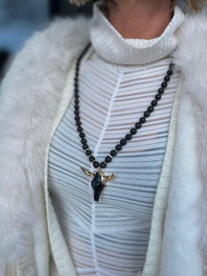 Black Wildhorn Beaded Boho Necklace