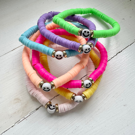 Set of 7 Rainbow Smiley Bracelets