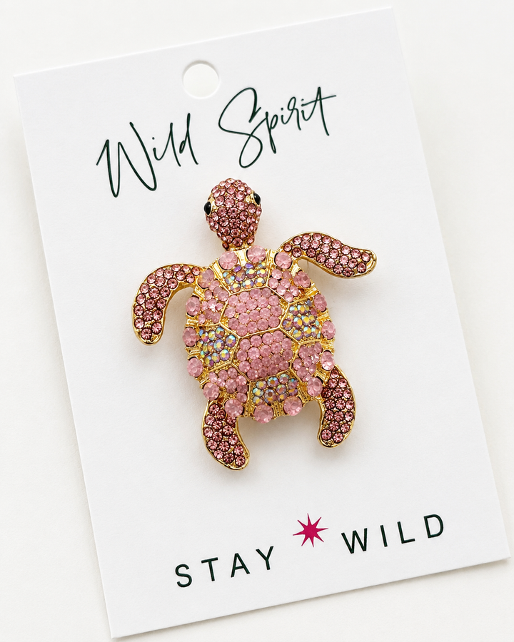 Pink Turtle Crystal Brooch