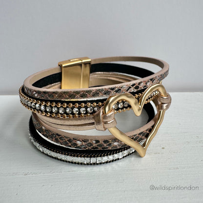 Rose Layered Heart Cuff Bracelet