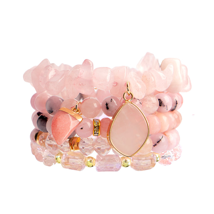Pink Rose Quartz Natural Stone Bracelet Stack