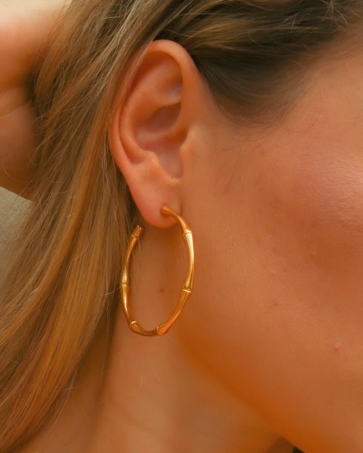Gold Plated Bamboo Hoop Earrings