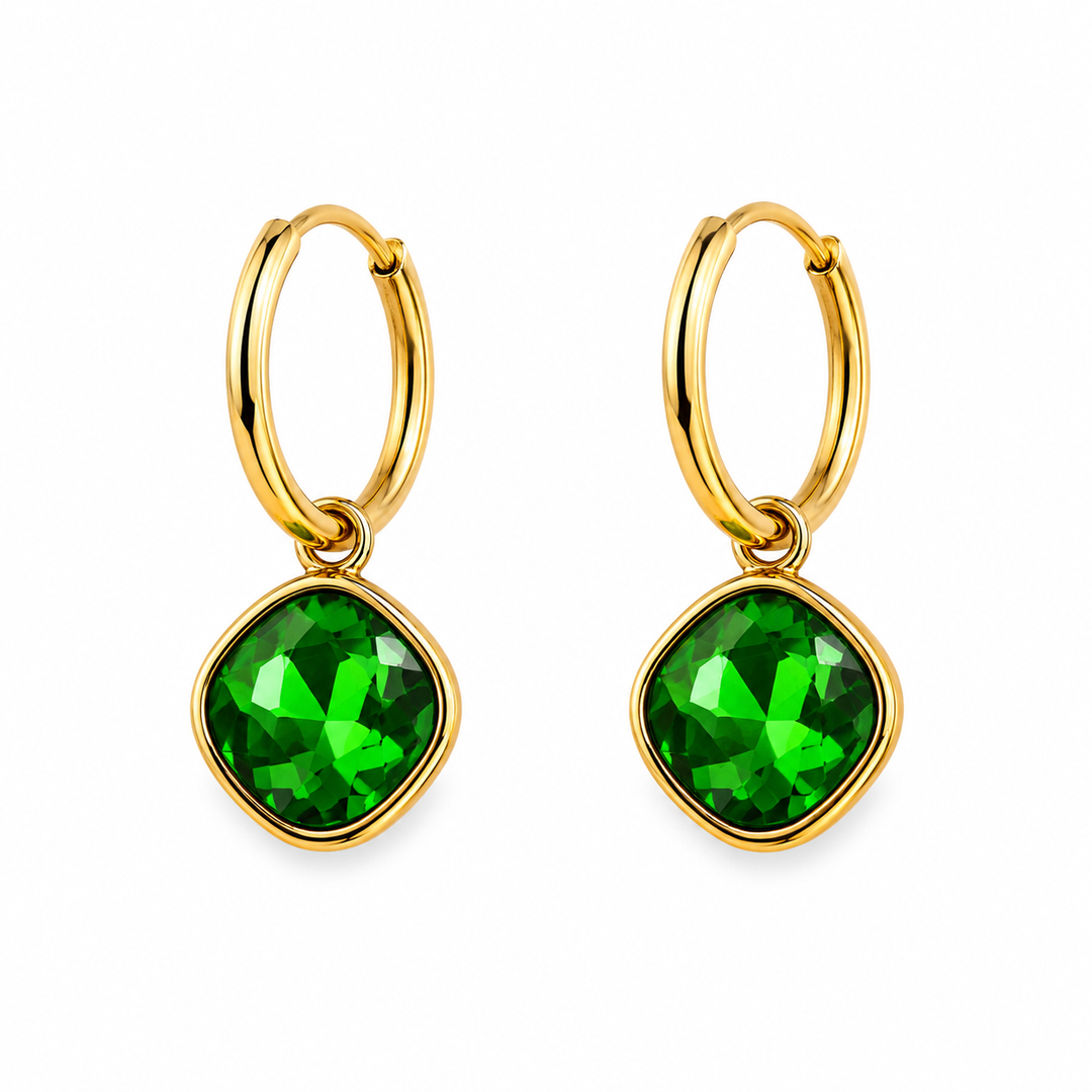 Green Square Bling Earrings