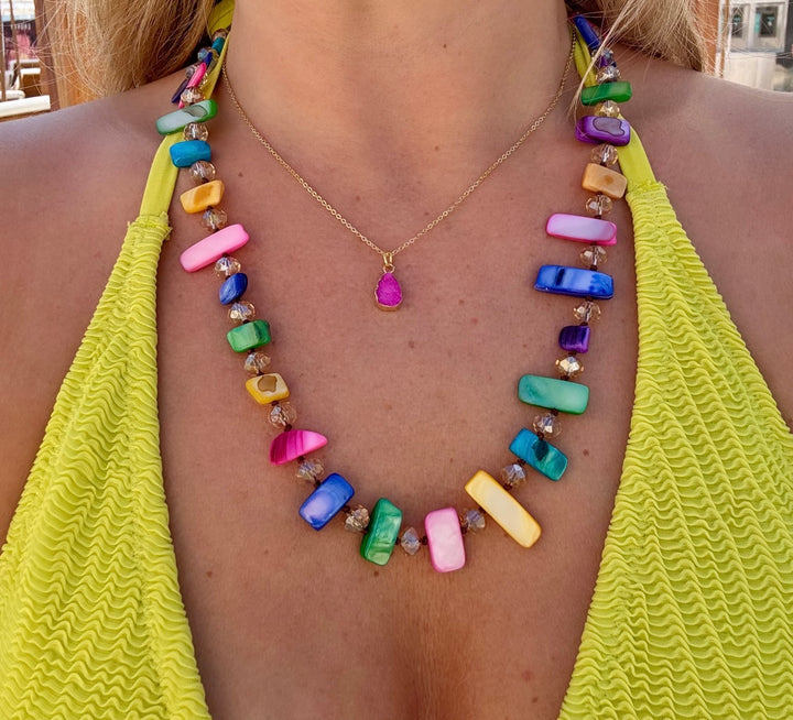 Dainty Pink Druzy Necklace