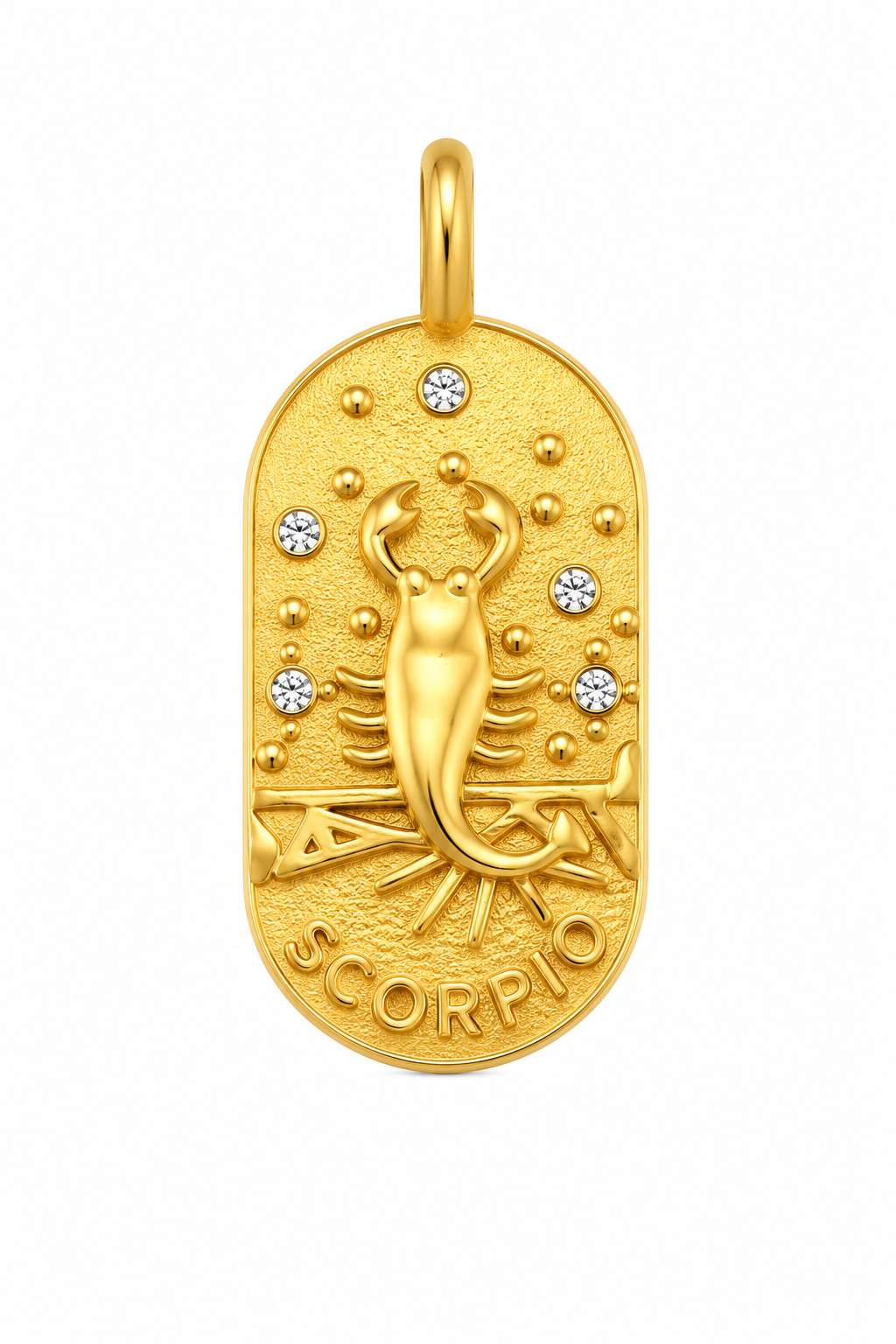 a gold pendant with a scorpion on it