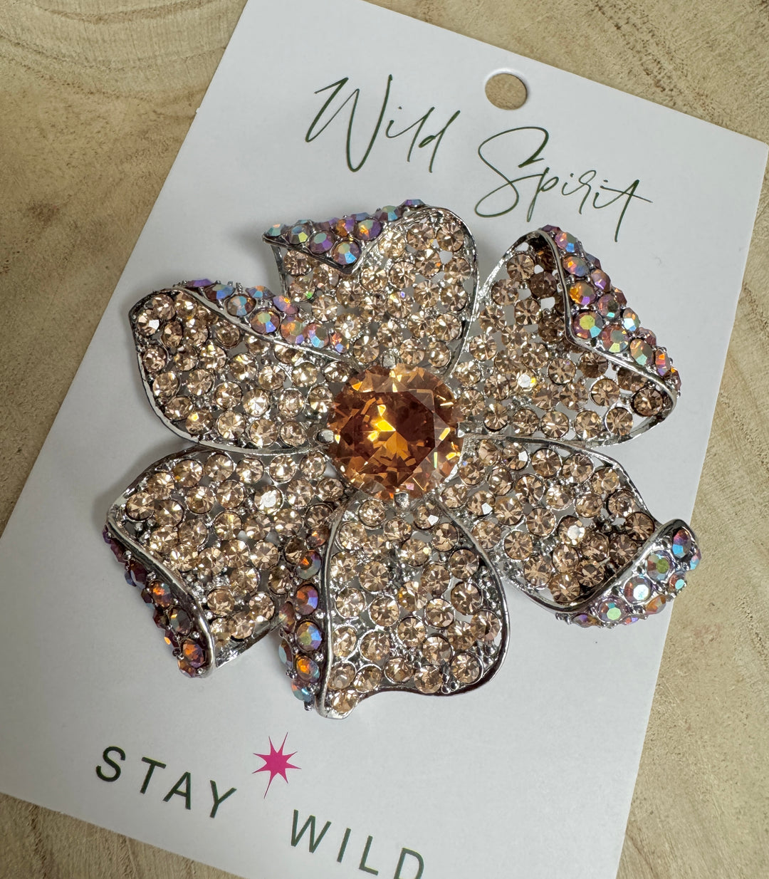 Flower Statement Crystal Brooch - Peach