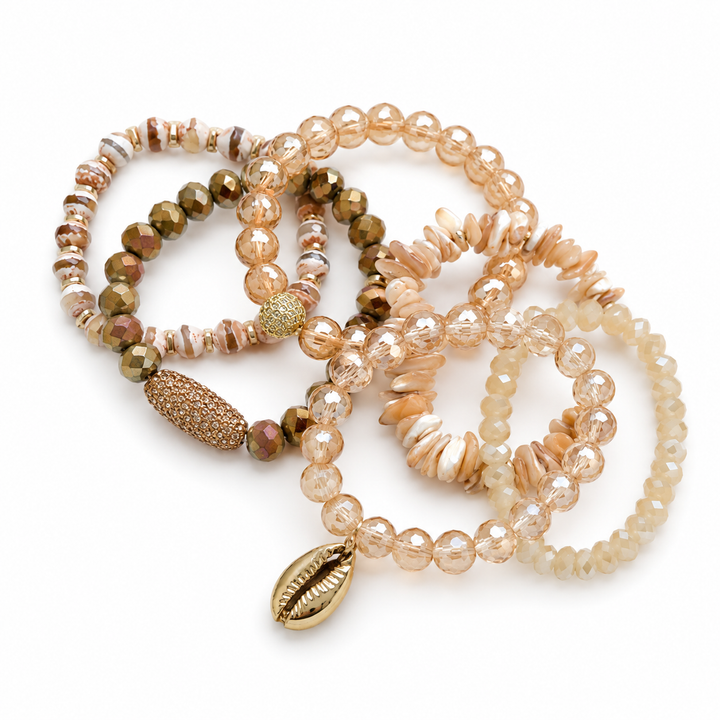 Cove Cream Shell & Natural Stone Bracelet Stack