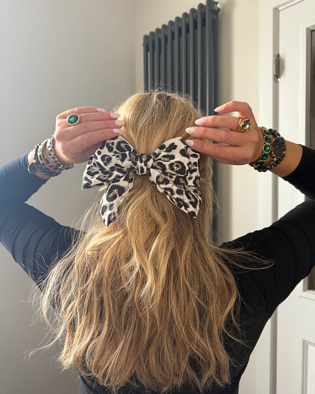 White Leopard Print Hair Bow