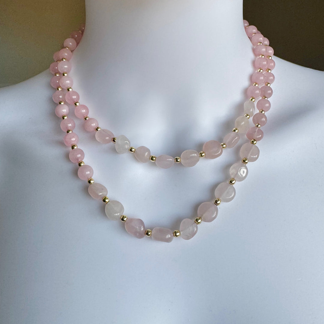 Rose Quartz Layered Charm Necklace