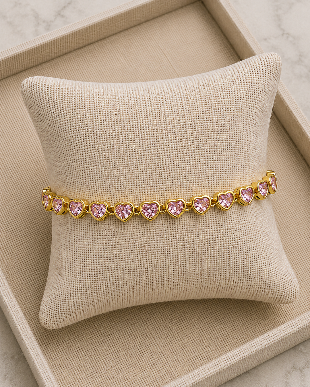Pink Love Heart Tennis Bracelet