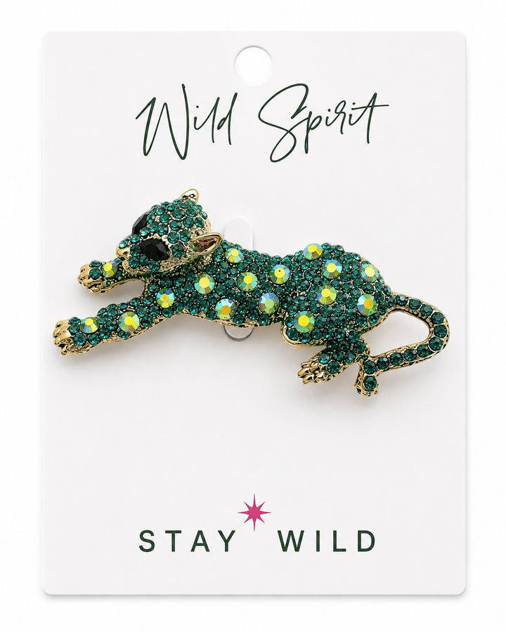 Leopard Crystal Brooch Pin - Blue