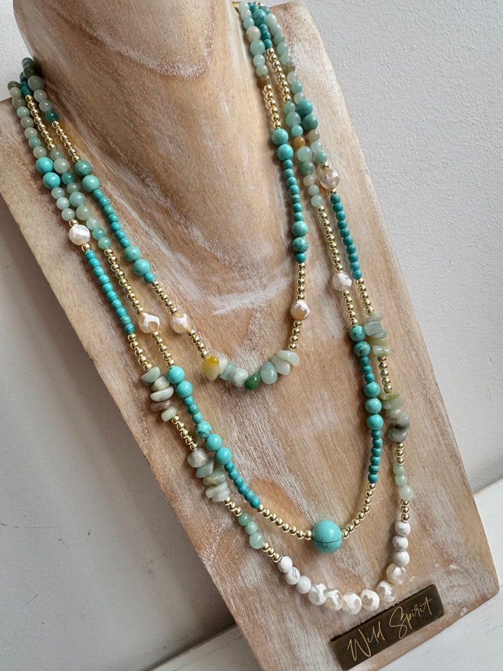 Blue & White Boho Multi Layered Necklace