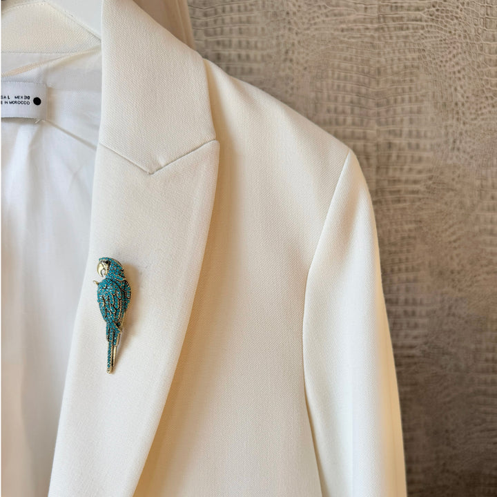 Parrot Statement Crystal Brooch Pin - Blue