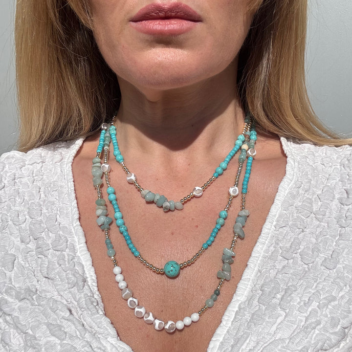 Blue & White Boho Multi Layered Necklace