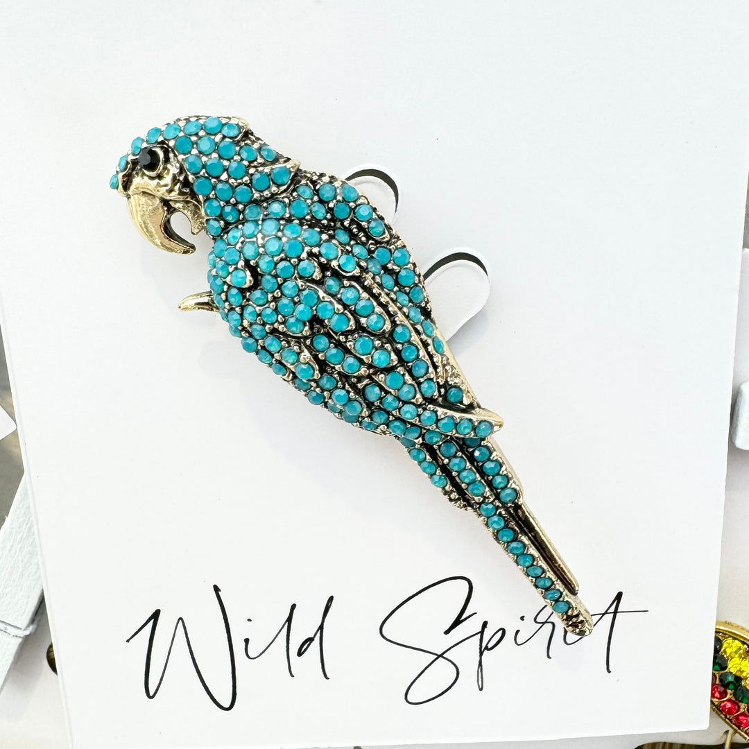 Parrot Statement Crystal Brooch Pin - Blue