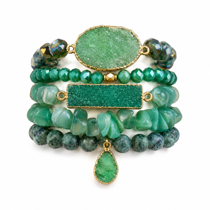 Emerald Green Druzy Bracelet Stack