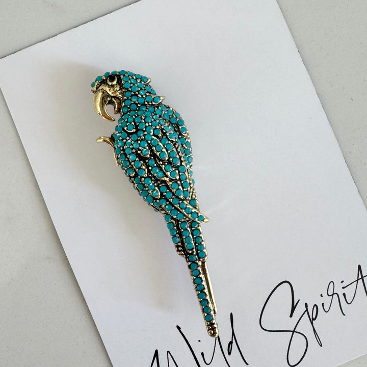 Parrot Statement Crystal Brooch Pin - Blue