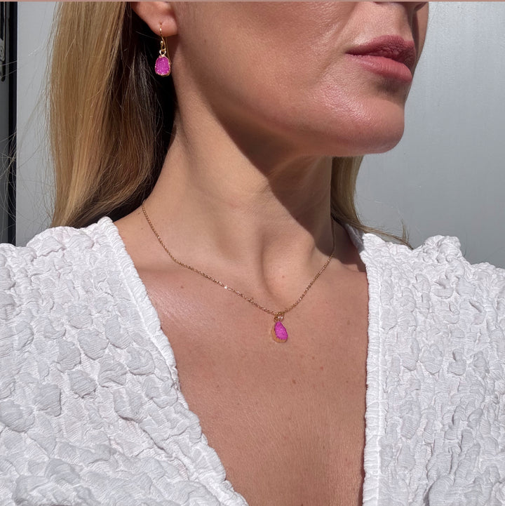 Dainty Pink Druzy Necklace