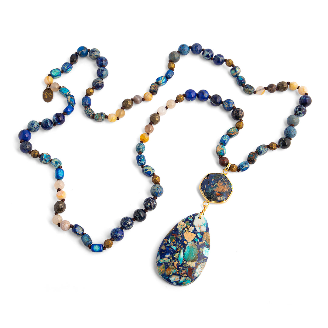 Blue Jasper Boho Beaded Necklace