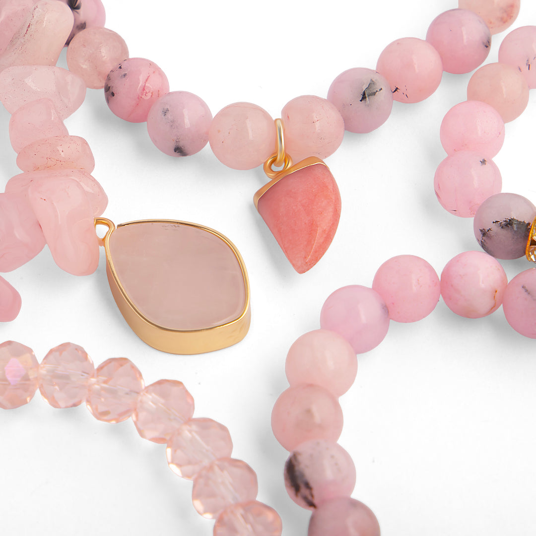 Rose Quartz Natural Stone Bracelet Stack