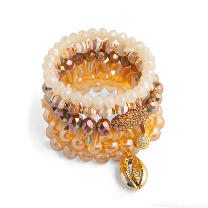 Cove Cream Shell & Natural Stone Bracelet Stack