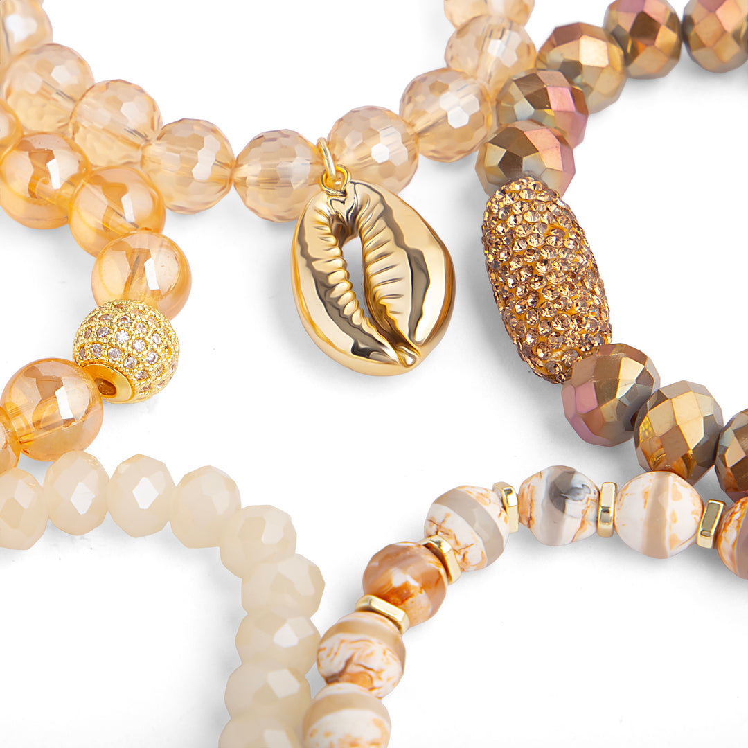 Cove Cream Shell & Natural Stone Bracelet Stack