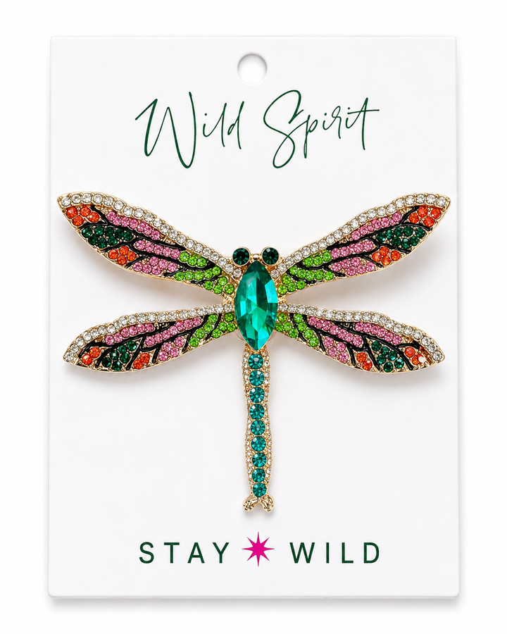 Dragonfly Statement Crystal Brooch Pin - Multicolour