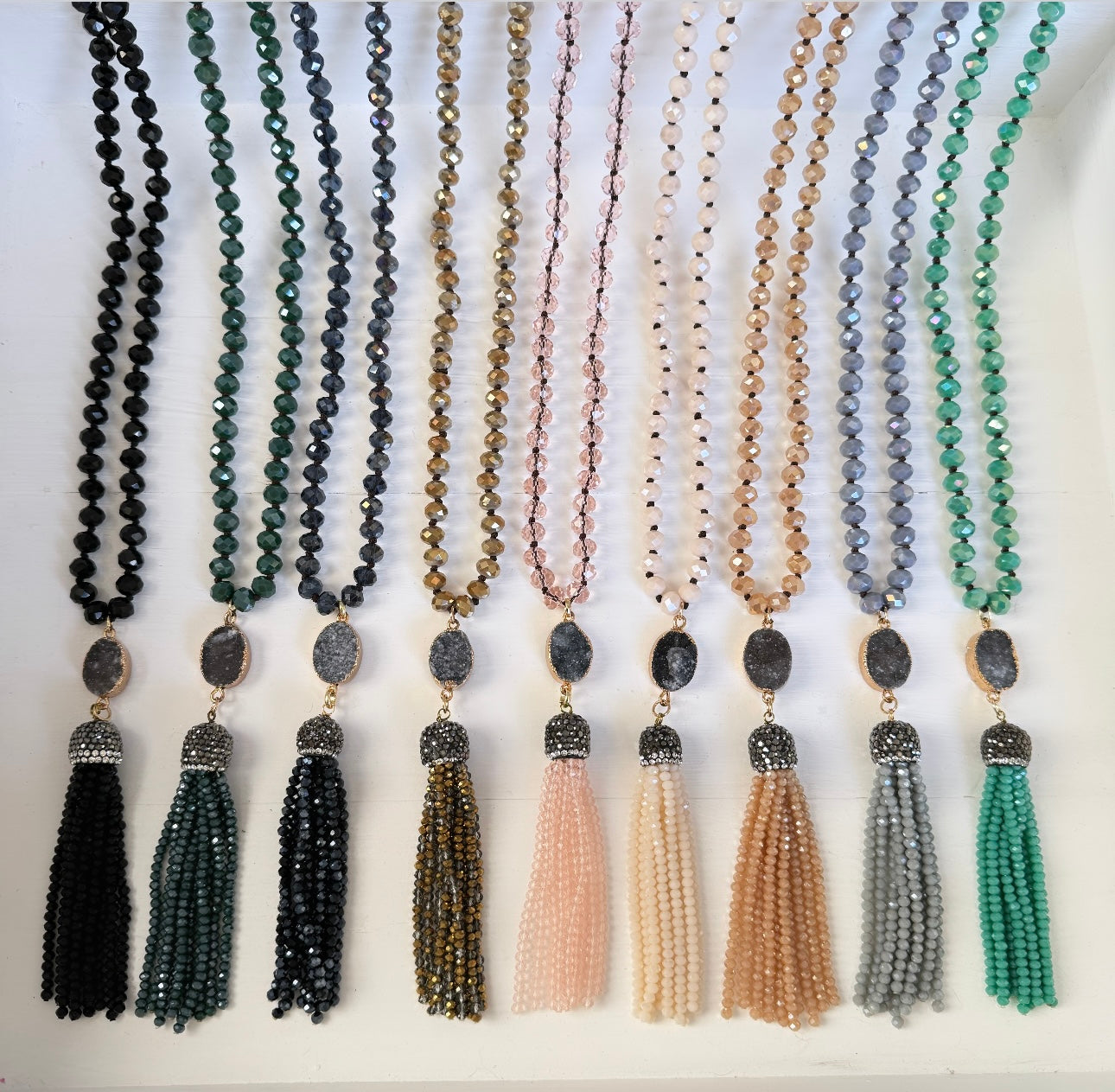 Green Druzy Tassel Necklace