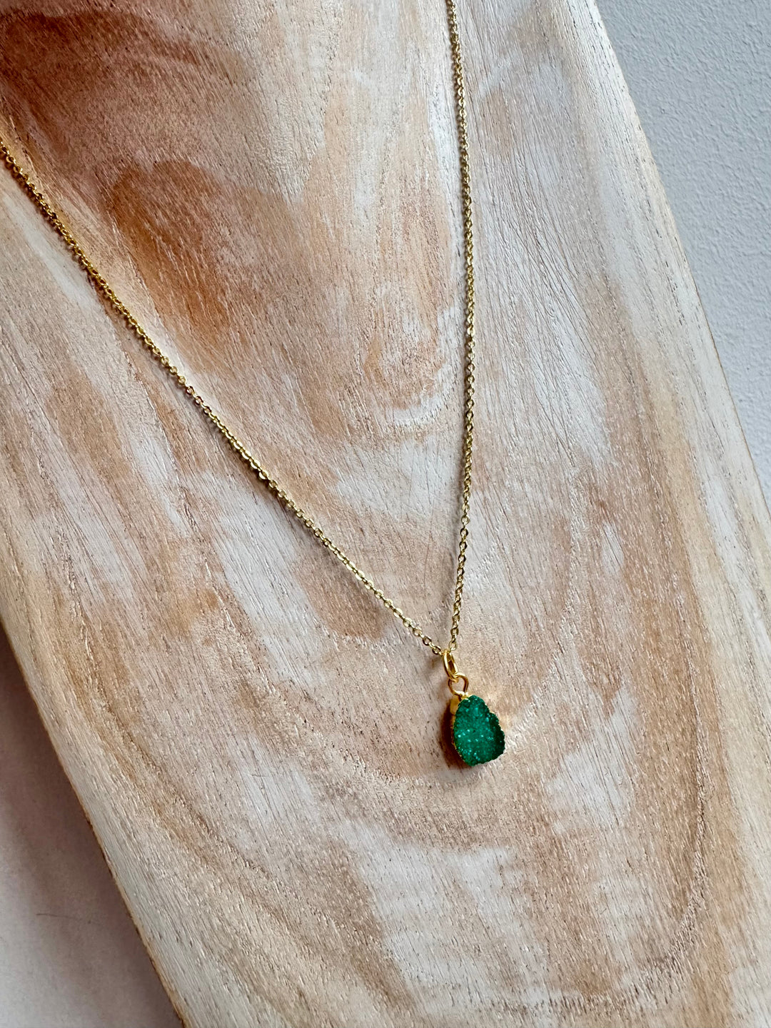 Dainty Green Druzy Stone Necklace