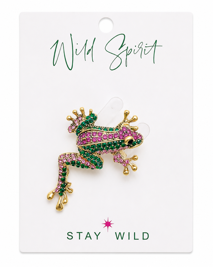 Pink & Green Frog Brooch