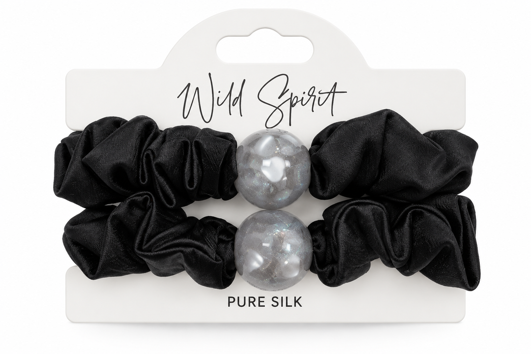 a black and silver hair scrunchies