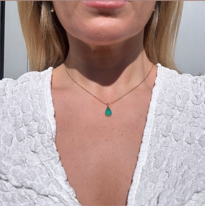 Dainty Green Druzy Stone Necklace