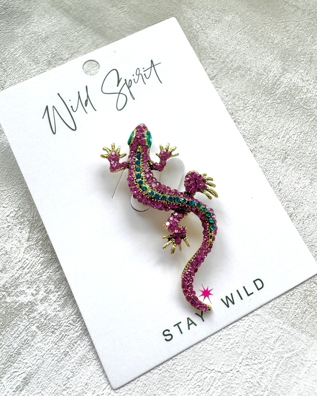 Gecko Statement Crystal Brooch Pin - Pink
