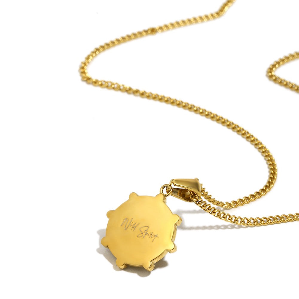 Pink Palm Tree Gold Necklace