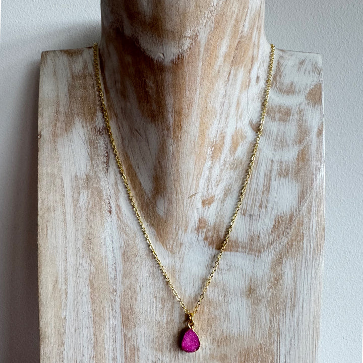 Dainty Pink Druzy Necklace