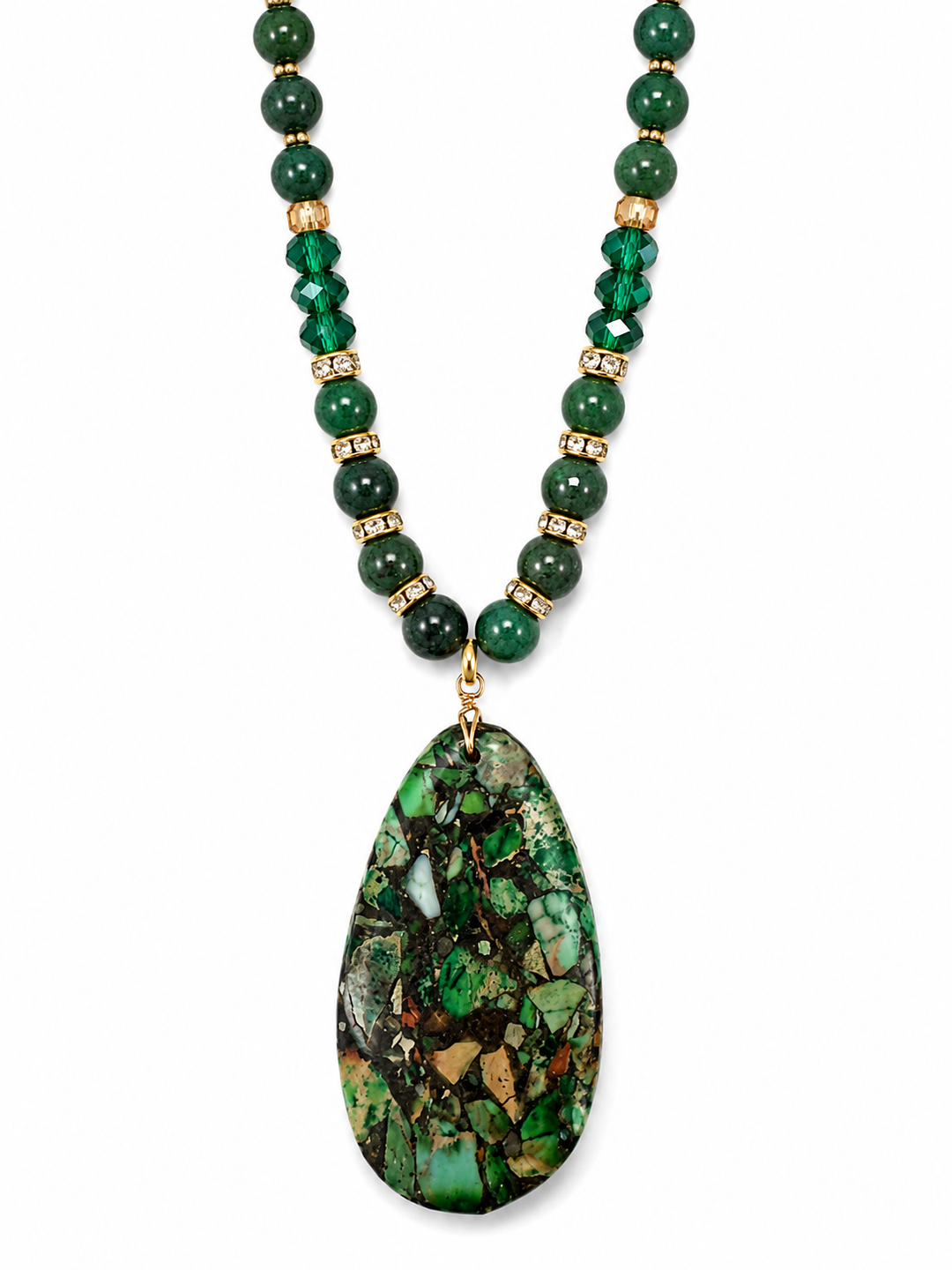a necklace with a green stone pendant