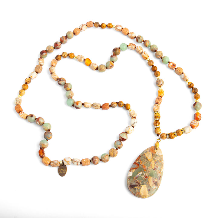 Gold Beaded Boho Jasper Necklace